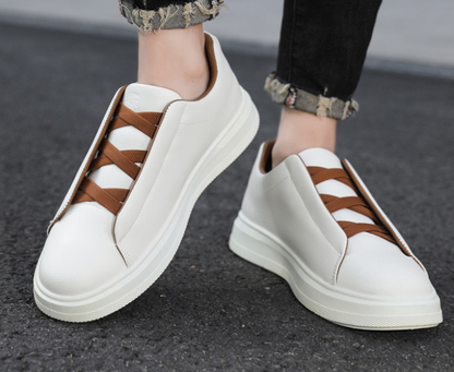 Zapatillas casuales de cuero sintético para hombre, calzado ligero de caña baja cómodo para caminar