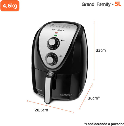 MONDIAL Grand Family Stainless Steel Oil-Free Fryer - 5L