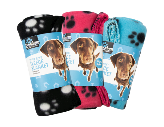 DUKE Fleece Paw Print Pet Blanket – 60cm x 100cm