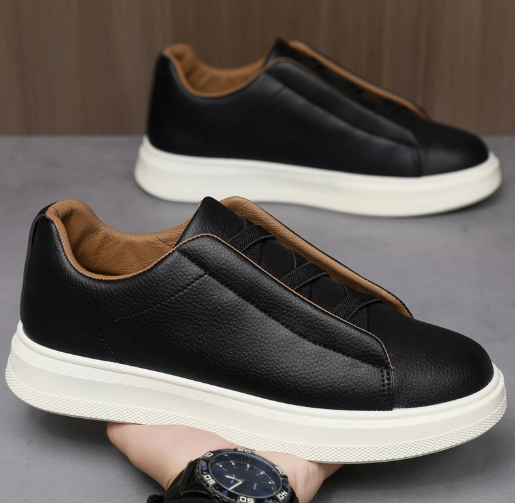 Zapatillas casuales de cuero sintético para hombre, calzado ligero de caña baja cómodo para caminar
