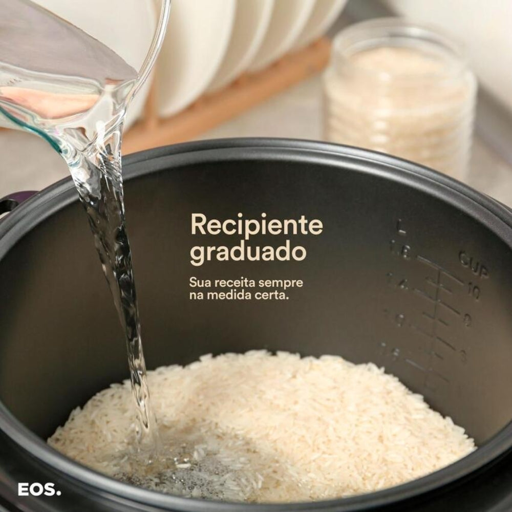 Eos Electric Rice Cooker, 10 Cups, 1.8L, Glass Lid and Keep Warm Function